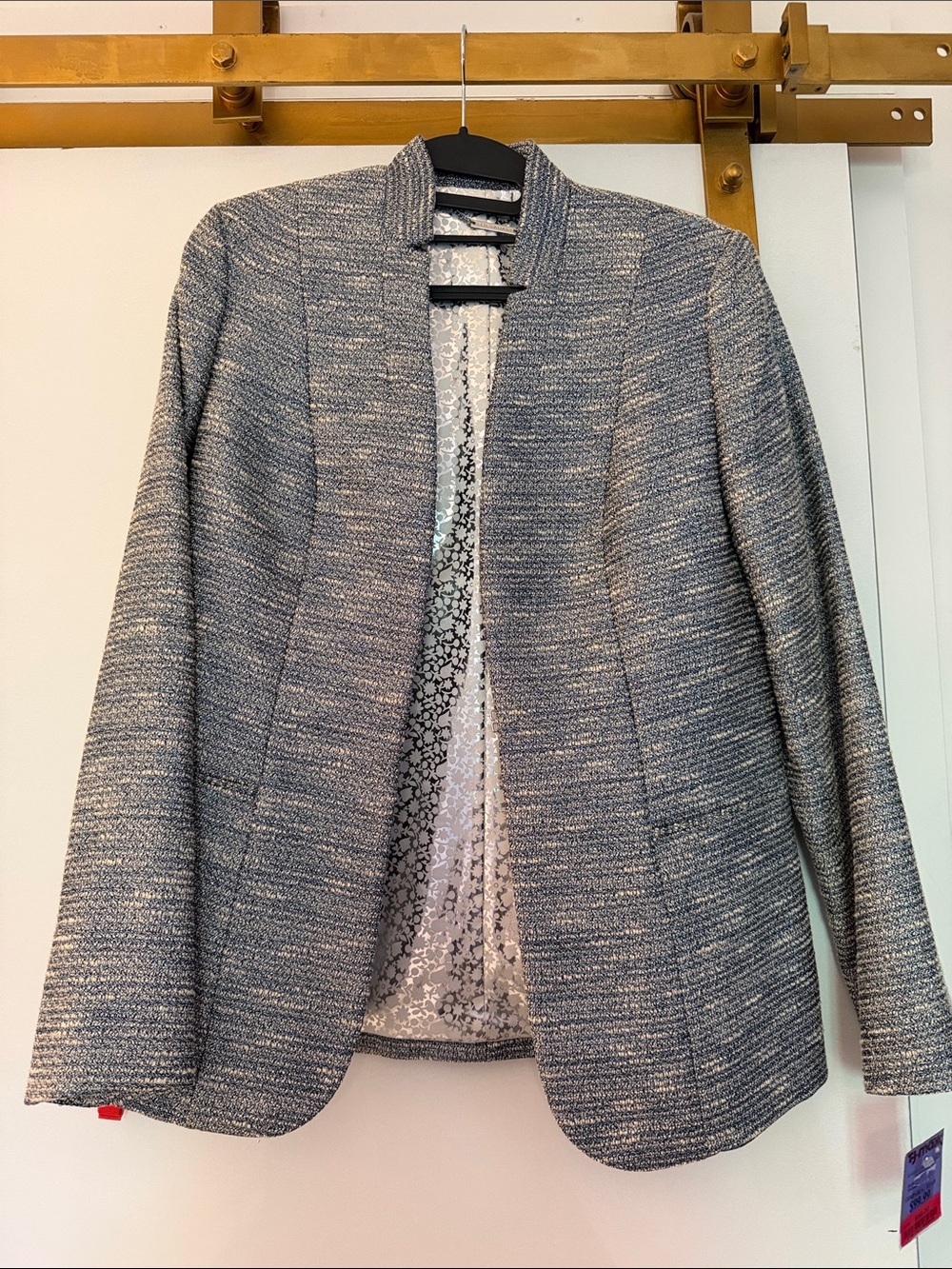 Elie Tahari Heathered Gray Open-Front Blazer